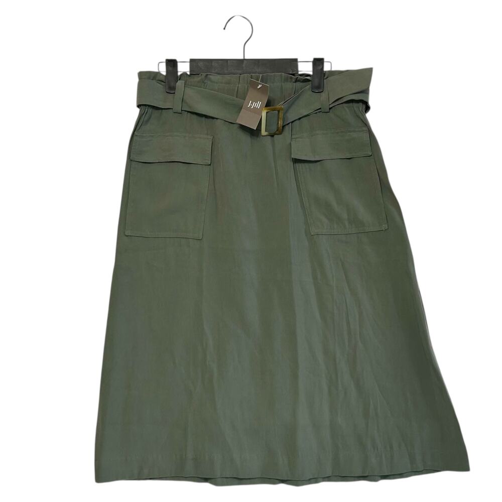 J. Jill Belted Cargo Midi Skirt NWT Women's Sz S Caraway Green Paperbag Utility